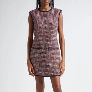 VERONICA BEARD Ravenna Metallic Cotton Tweed Dress in Red/Navy
